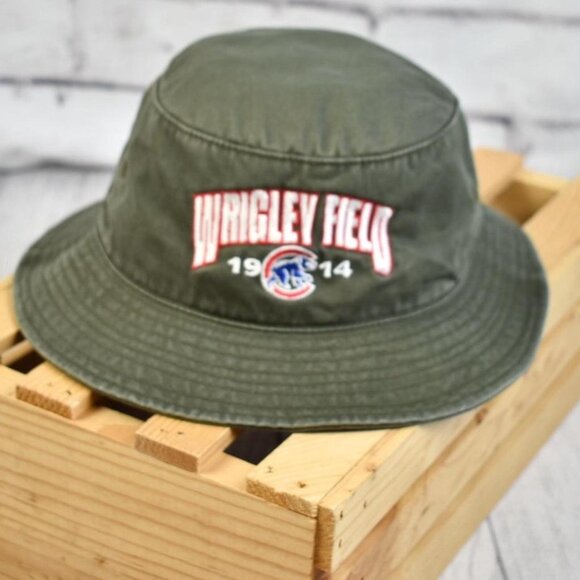 Green Cotton Twill Wrigley Field Throwback Chicago Cubs Logo Bucket Hat - Picture 1 of 8